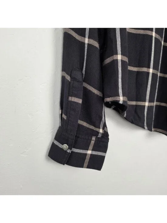 Rails Malin Button Up Shirt Snap Onyx Sand Birch Plaid Black Beige Size XS - Picture 10 of 15